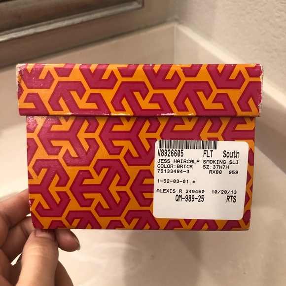 Tory Burch Jess Calf Hair Smoking Slipper Brick - Picture 4 of 16